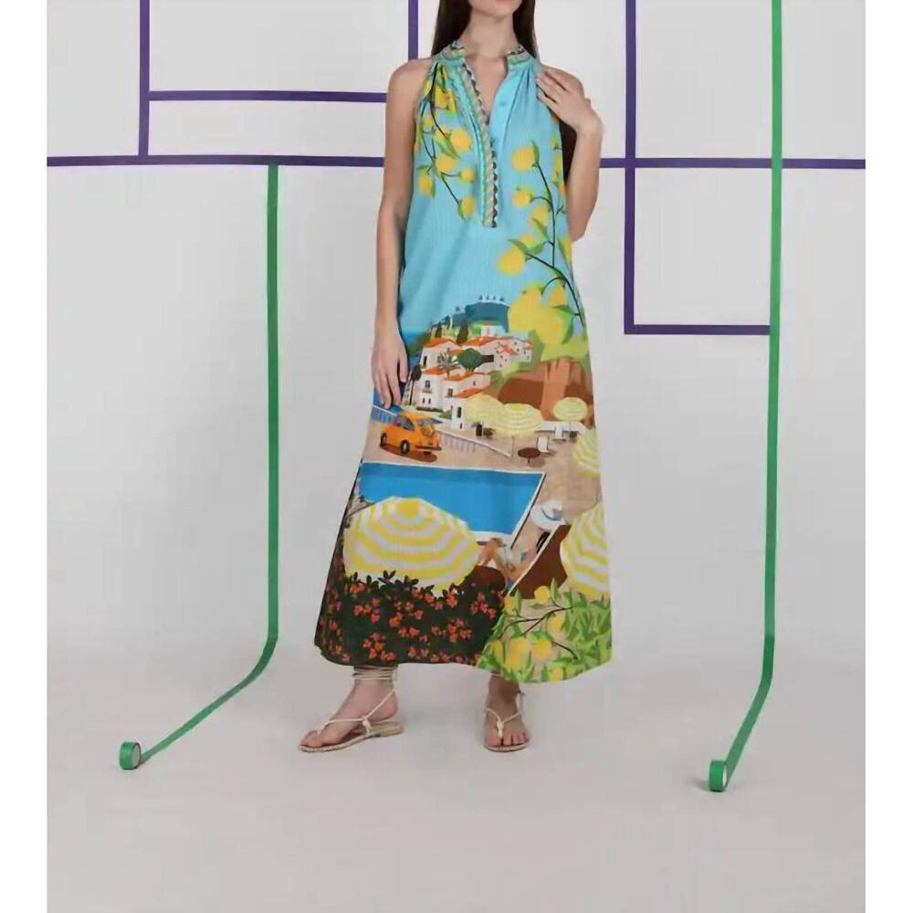 NEW CONDITIONS APPLY livana beach scene midi dress in multi